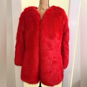 SHOWSTOPPER ❤️‍🔥 NWOT House of CB Red Faux Fur Coat Size Medium